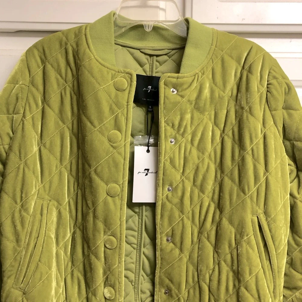 7 For All Mankind Chartreuse Bomber Jacket - Picture 2 of 9